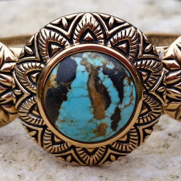 Brase Number 8 Turquoise Bronze Signed Cuff Bracelet, Previously Owned, Like New - Picture 7 of 7